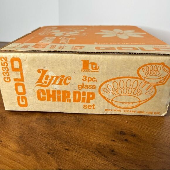 3Pc CHIP'n'DIP Set ~ HazelWare from Lyric Gold / Amber GLASS ~ Vtg MCM - Picture 4 of 12